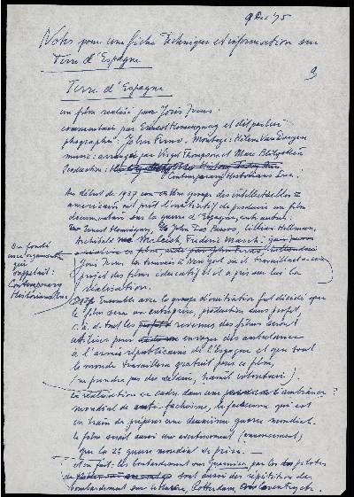 brieven, telegrammen, aantekeningen<br />The Spanish Earth